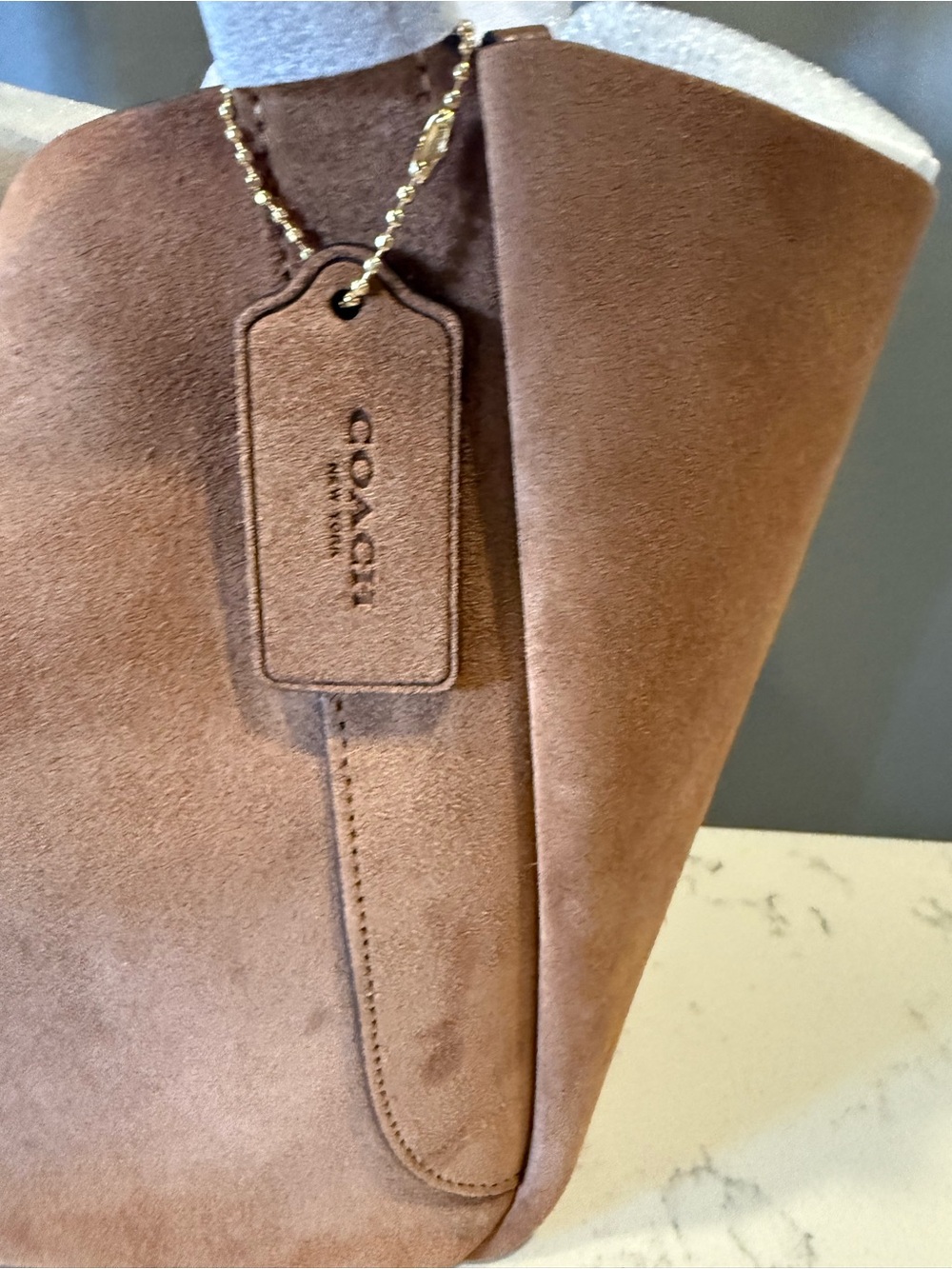 Coach Suede Tote in Rich Chestnut Brown with Gold Hardware - Picture 3 of 10